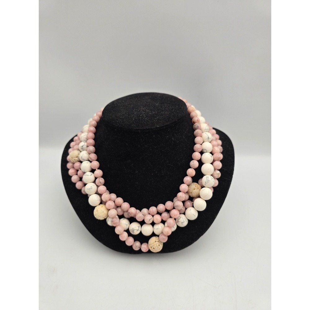 Rare Alice Kuo Necklace Women 18" White jade Excellent 4 Strand Beaded Stone